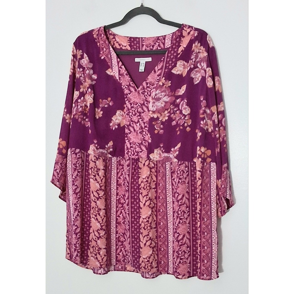 Isaac Mizrahi Blouse Women's Size 18W Printed Crinkle Chiffon Pink Floral Preown